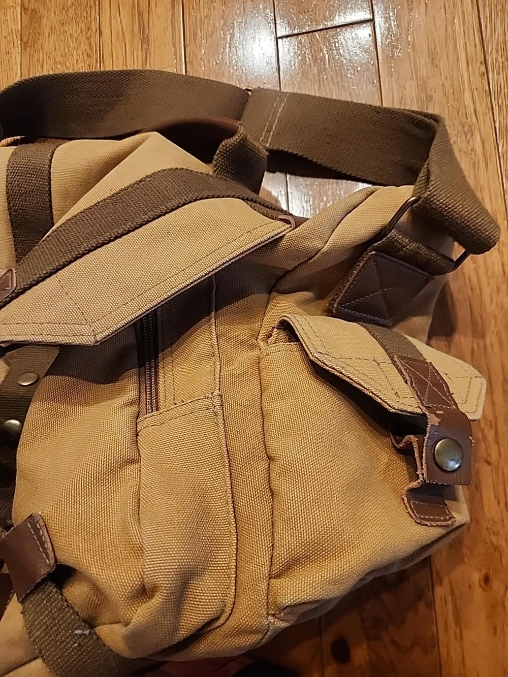 Men's Evecase Khaki Canvas Convertible Backpack Messenger Shoulder Bag